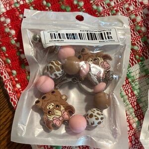 Pink and Brown Cow Keychain